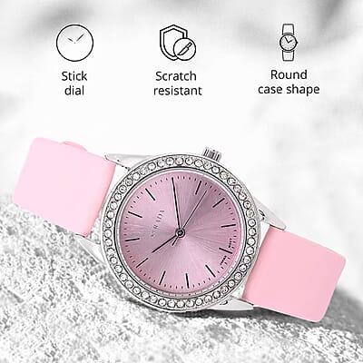 Strada Austrian Crystal Japanese Movement Watch with Pink Vegan Leather Strap