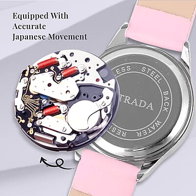 Strada Austrian Crystal Japanese Movement Watch with Pink Vegan Leather Strap