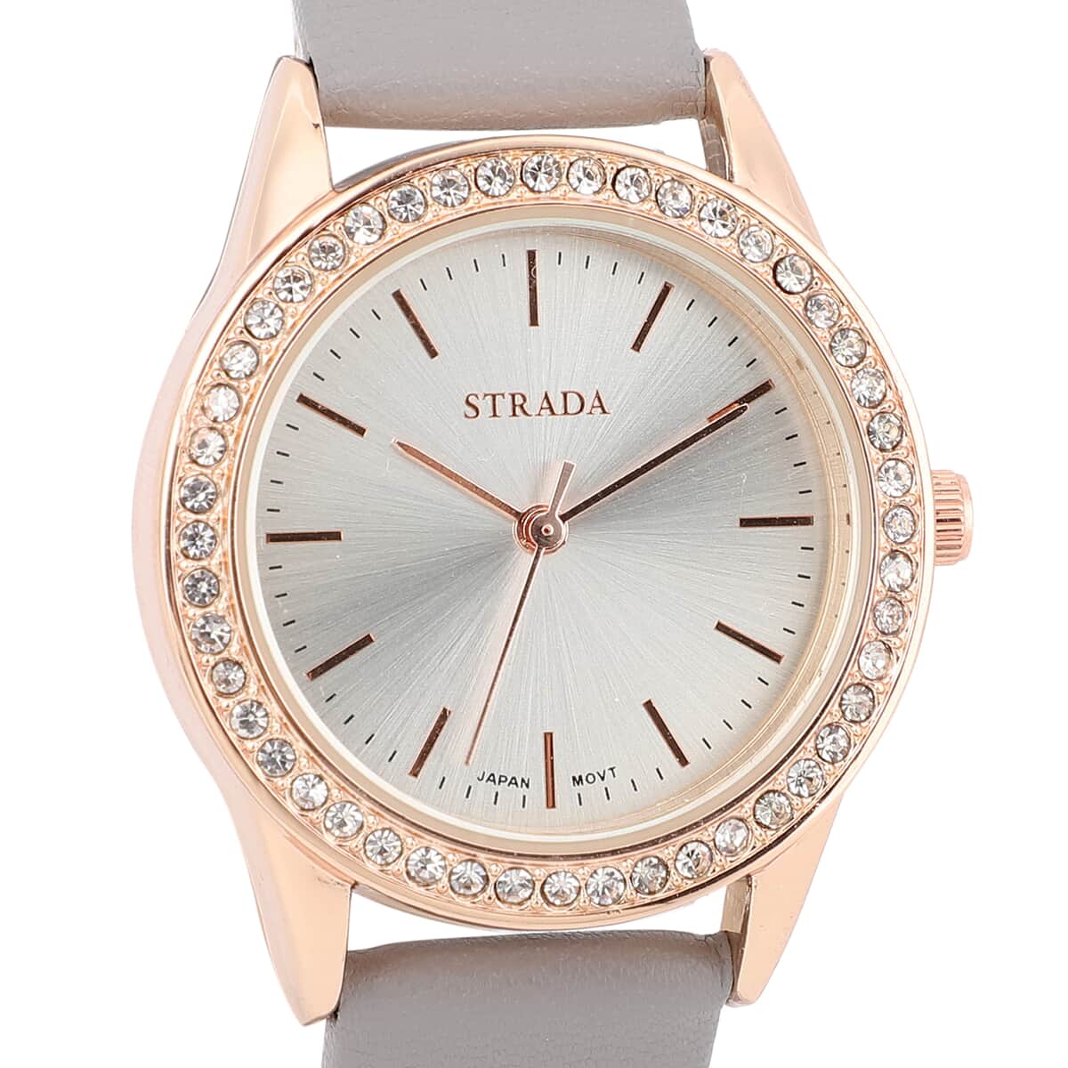 STRADA Austrian Crystal Japanese Movement Watch with Pink Faux Leather Strap and Stainless Steel Back image number 3