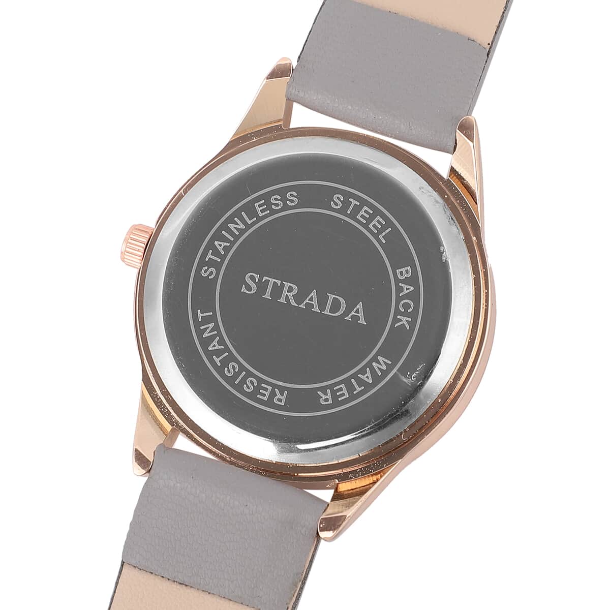 STRADA Austrian Crystal Japanese Movement Watch with Pink Faux Leather Strap and Stainless Steel Back image number 5