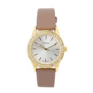 Strada Austrian Crystal Japanese Movement Watch with Camel Vegan Leather Strap