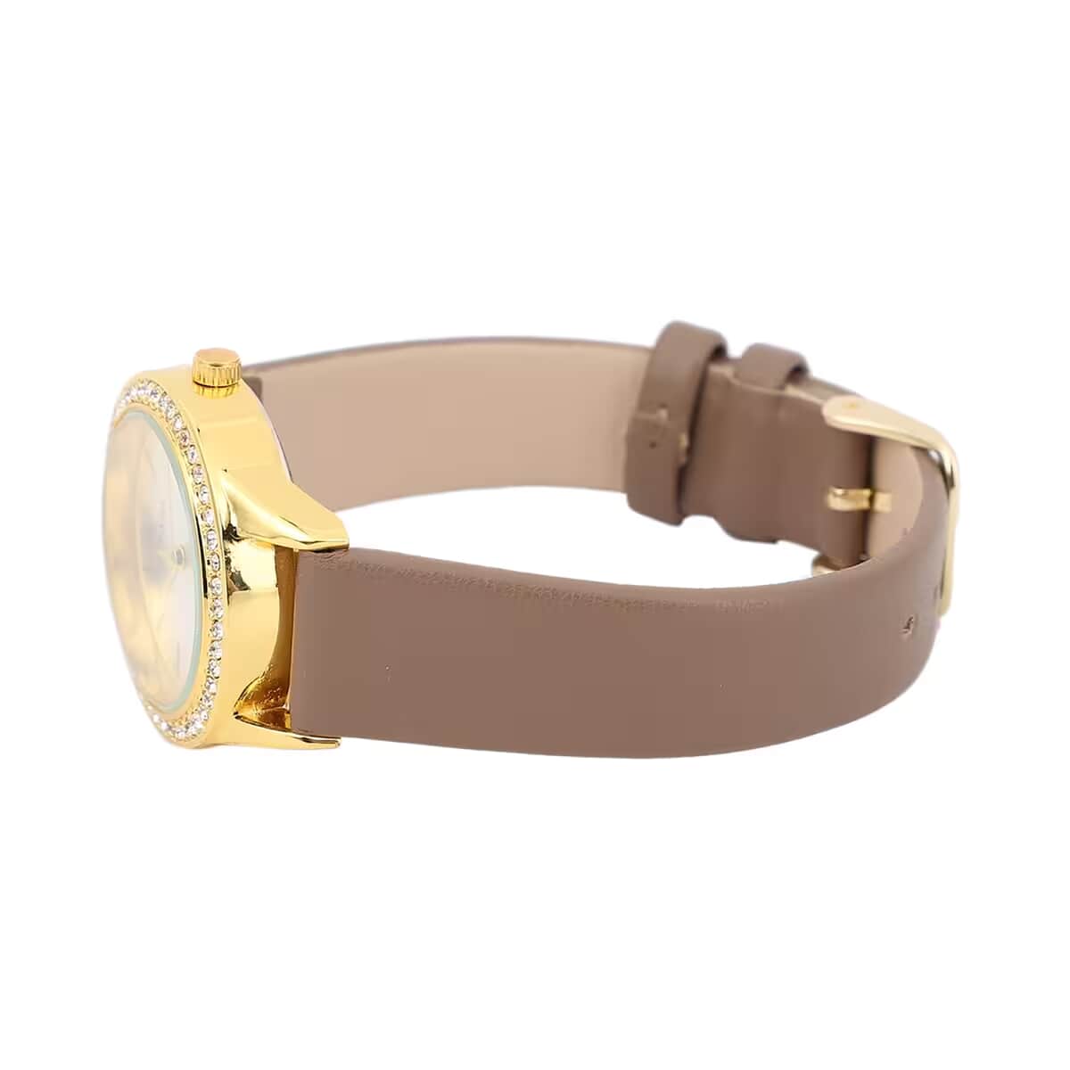 Strada Austrian Crystal Japanese Movement Watch with Camel Vegan Leather Strap image number 8