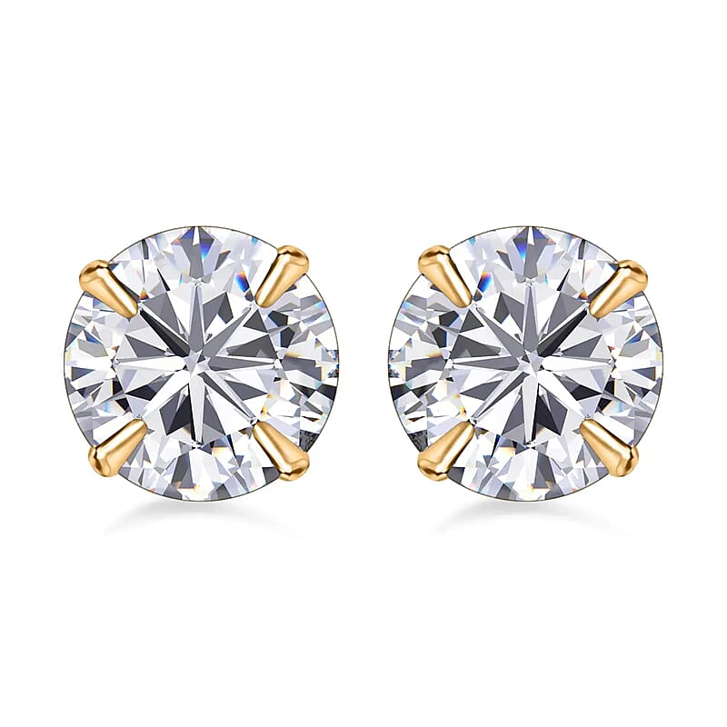 14K Yellow Gold Crystal Stud Earrings, Crystal Studs, Solitaire Studs, Crystal Earrings, Solitaire Earrings, 14K Yellow Gold Studs