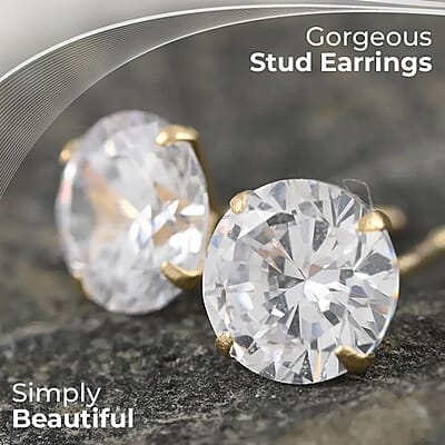 14K Yellow Gold Crystal Stud Earrings, Crystal Studs, Solitaire Studs, Crystal Earrings, Solitaire Earrings, 14K Yellow Gold Studs