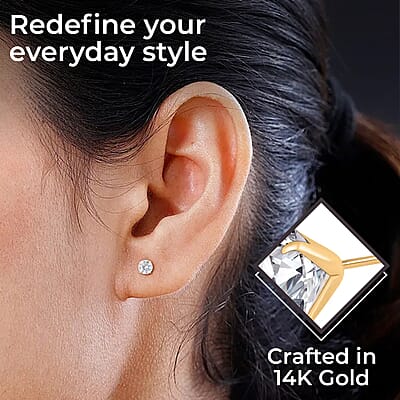 14K Yellow Gold Crystal Stud Earrings, Crystal Studs, Solitaire Studs, Crystal Earrings, Solitaire Earrings, 14K Yellow Gold Studs