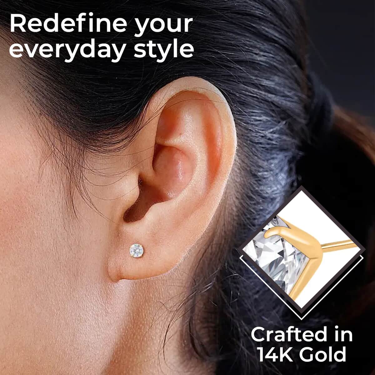 14K Yellow Gold Crystal Stud Earrings, Crystal Studs, Solitaire Studs, Crystal Earrings, Solitaire Earrings, 14K Yellow Gold Studs image number 2
