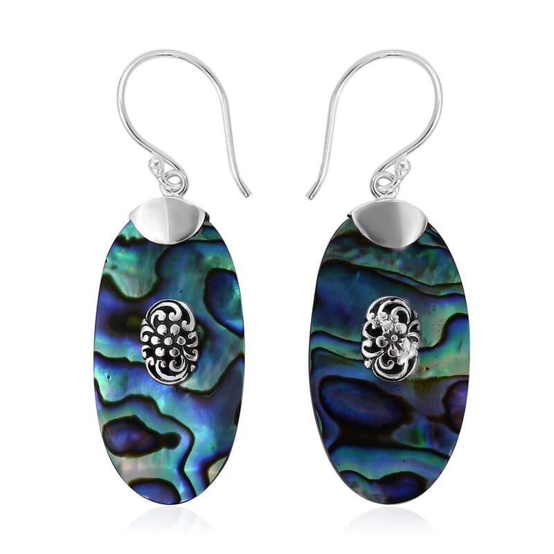 Abalone Shell Oval Shape Earrings in Sterling Silver