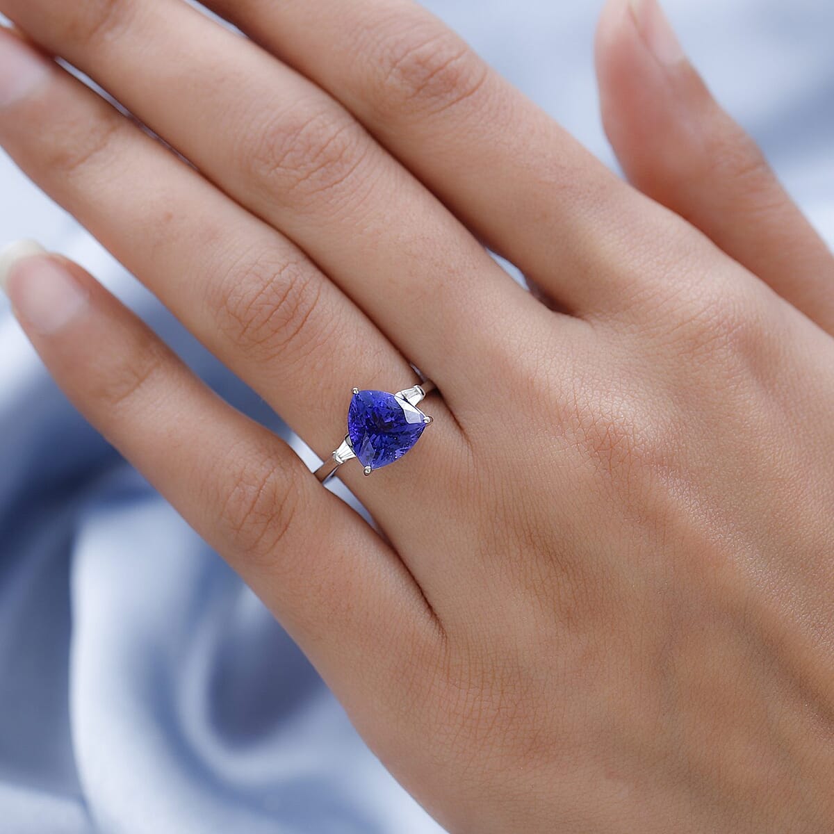 Rhapsody 950 Platinum AAAA Tanzanite and E-F VS2 Diamond Ring (Size 8.0) 5.15 Grams 3.40 ctw image number 2