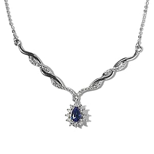 AAA Tanzanite and Moissanite Necklace 18 Inches in Platinum Over Sterling Silver 0.75 ctw
