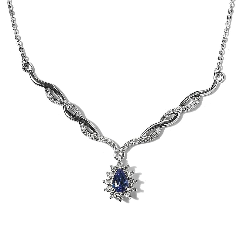 AAA Tanzanite and Moissanite Necklace 18 Inches in Platinum Over Sterling Silver 0.75 ctw