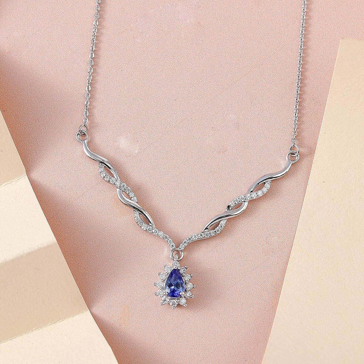 AAA Tanzanite and Moissanite Necklace 18 Inches in Platinum Over Sterling Silver 0.75 ctw image number 1