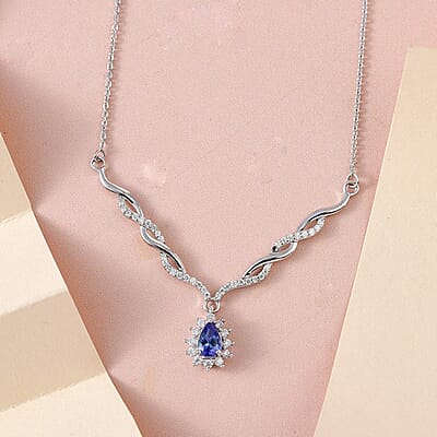 AAA Tanzanite and Moissanite Necklace 18 Inches in Platinum Over Sterling Silver 0.75 ctw