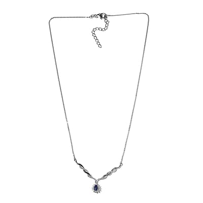 AAA Tanzanite and Moissanite Necklace 18 Inches in Platinum Over Sterling Silver 0.75 ctw