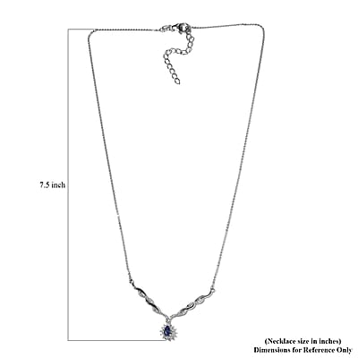 AAA Tanzanite and Moissanite Necklace 18 Inches in Platinum Over Sterling Silver 0.75 ctw