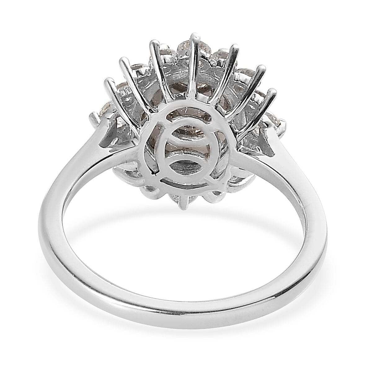 Aurora Moonstone (D) and Moissanite Sunburst Ring in Platinum Over Sterling Silver (Size 6.0) 3.50 ctw image number 4