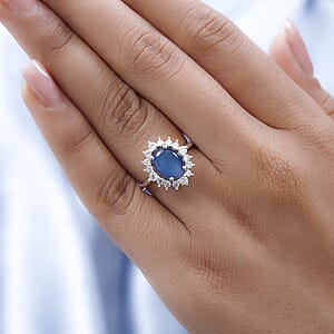 Aurora Moonstone (D) and Moissanite Sunburst Ring in Platinum Over Sterling Silver (Size 7.0) 3.50 ctw