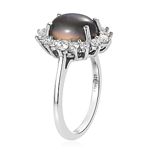 Aurora Moonstone (D) and Moissanite Sunburst Ring in Platinum Over Sterling Silver (Size 7.0) 3.50 ctw