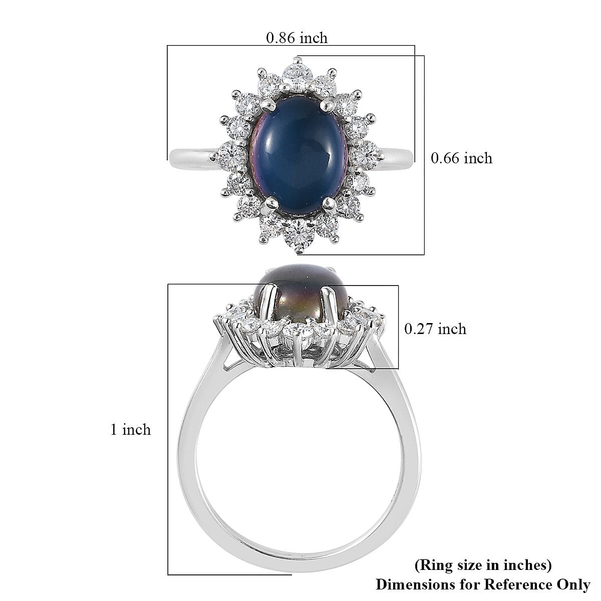 Aurora Moonstone (D) and Moissanite Sunburst Ring in Platinum Over Sterling Silver (Size 7.0) 3.50 ctw image number 5
