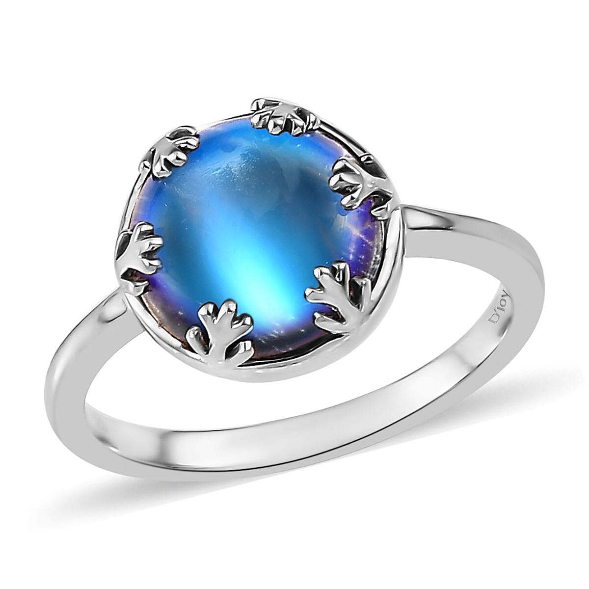 Aurora Moonstone (D) Solitaire Ring in Platinum Over Sterling Silver (Size 10.0) 4.00 ctw