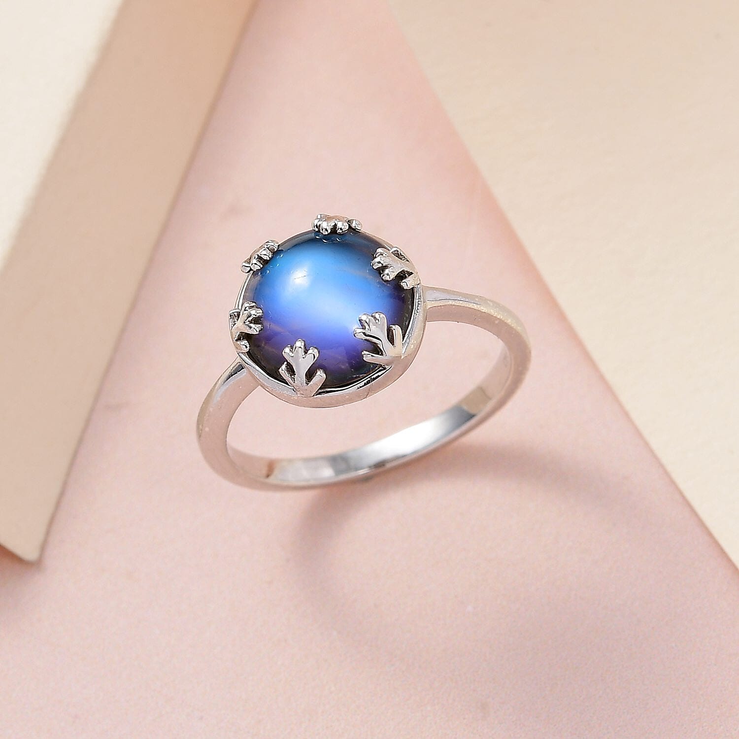 Aurora Moonstone (D) Solitaire Ring in Platinum Over Sterling Silver (Size 10.0) 4.00 ctw
