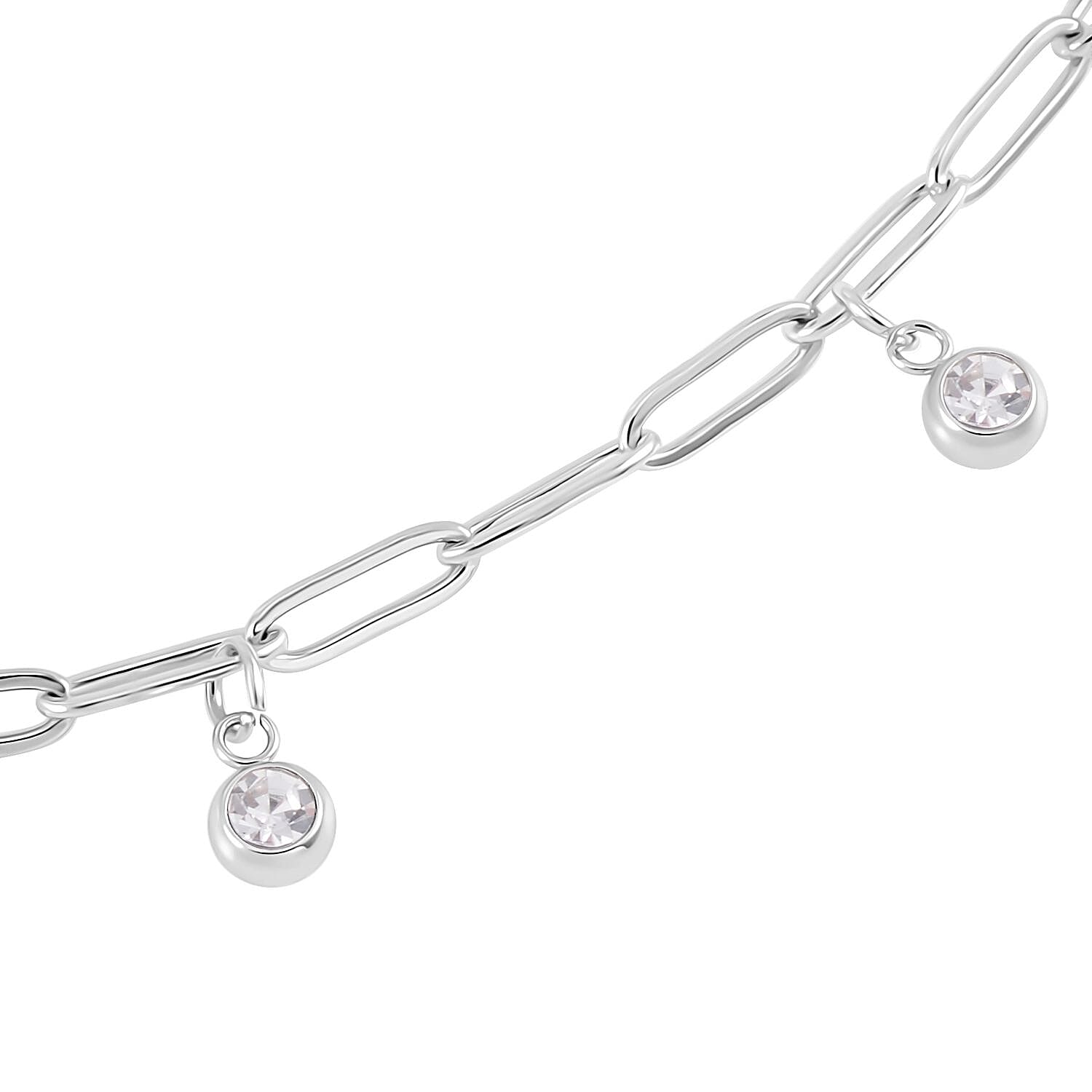 Austrian Crystal Paper Clip Chain Station Necklace (20-22 Inches) in Stainless Steel , Tarnish-Free, Waterproof, Sweat Proof Jewelry