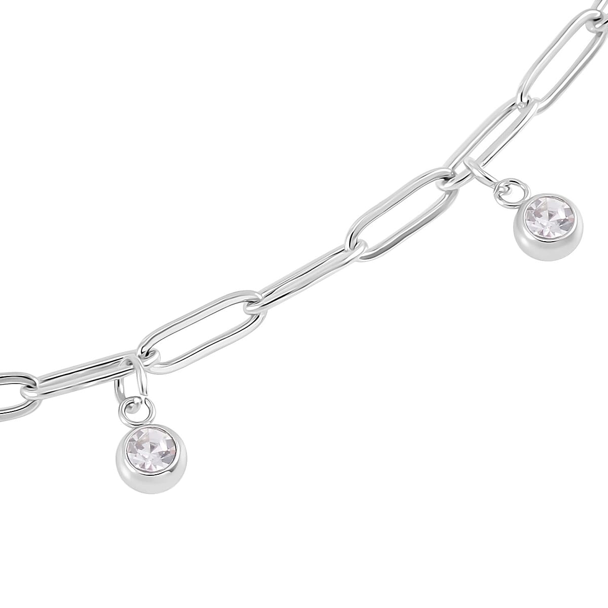 Austrian Crystal Paper Clip Chain Station Necklace (20-22 Inches) in Stainless Steel , Tarnish-Free, Waterproof, Sweat Proof Jewelry image number 2