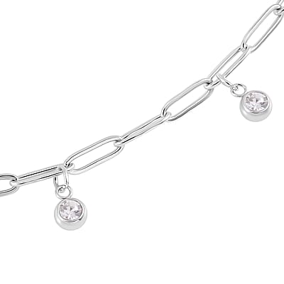 Austrian Crystal Paper Clip Chain Station Necklace (20-22 Inches) in Stainless Steel , Tarnish-Free, Waterproof, Sweat Proof Jewelry