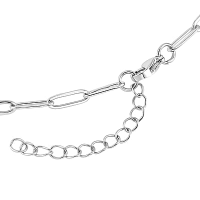 Austrian Crystal Paper Clip Chain Station Necklace (20-22 Inches) in Stainless Steel , Tarnish-Free, Waterproof, Sweat Proof Jewelry