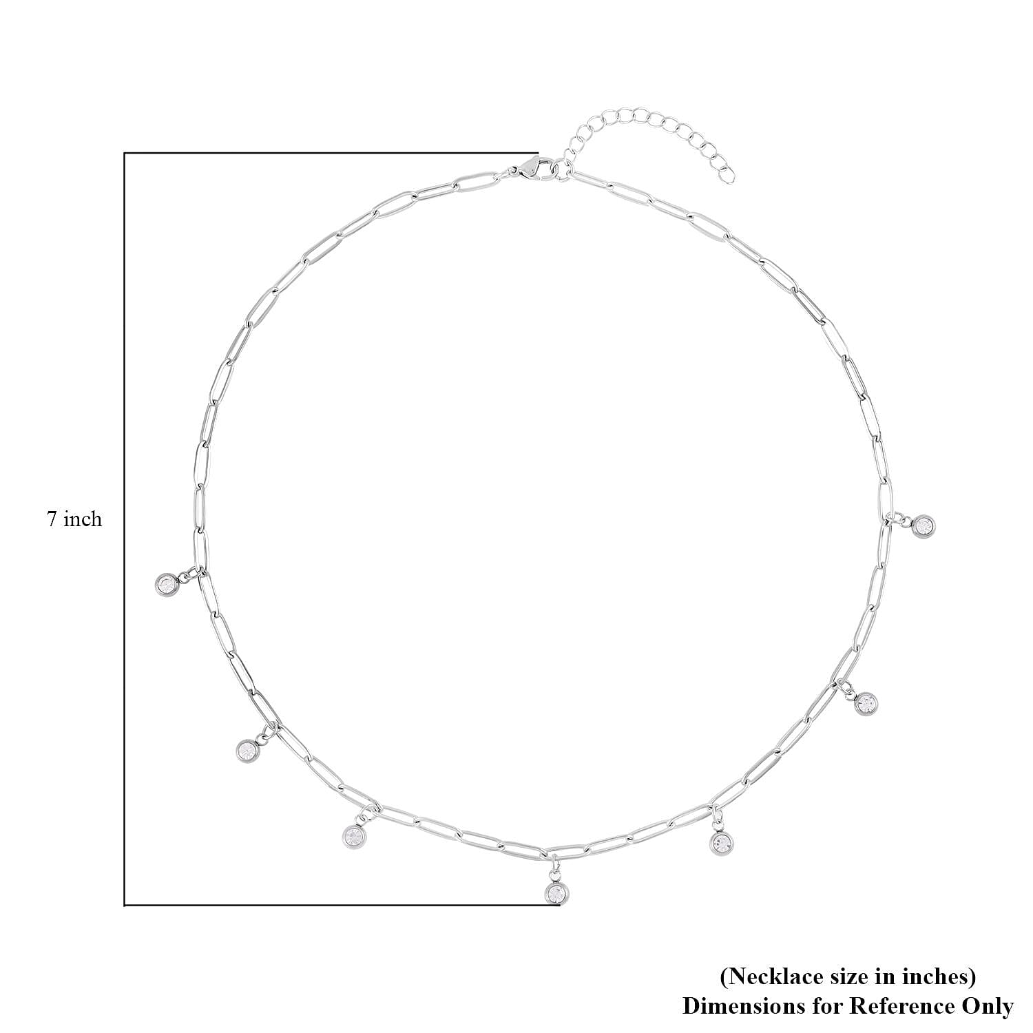 Austrian Crystal Paper Clip Chain Station Necklace (20-22 Inches) in Stainless Steel , Tarnish-Free, Waterproof, Sweat Proof Jewelry