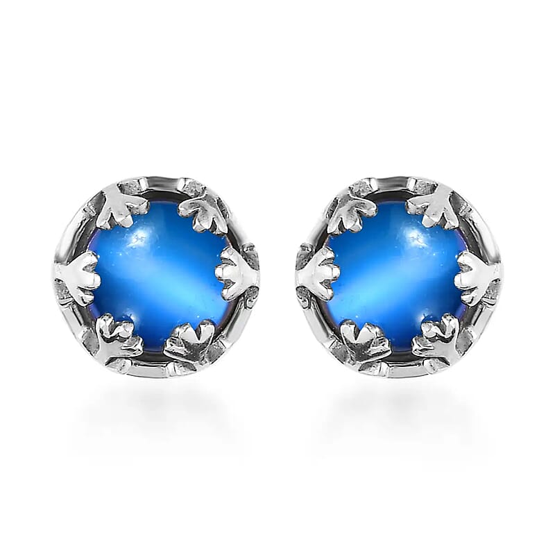 Aurora Moonstone Earrings, Solitaire Stud Earrings, Moonstone Studs, Sterling Silver Earrings 3.00 ctw