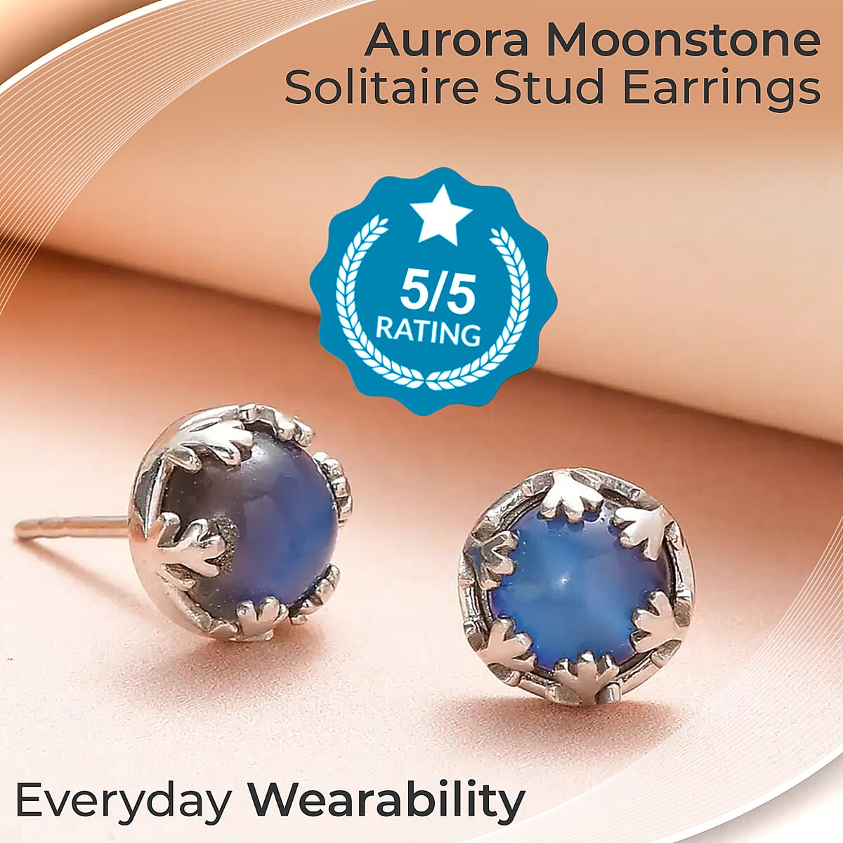 Aurora Moonstone Earrings, Solitaire Stud Earrings, Moonstone Studs, Sterling Silver Earrings 3.00 ctw image number 1