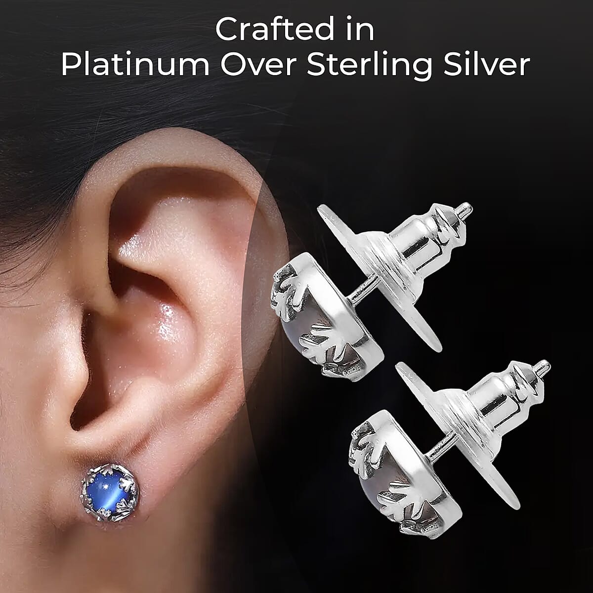 Aurora Moonstone Earrings, Solitaire Stud Earrings, Moonstone Studs, Sterling Silver Earrings 3.00 ctw image number 2