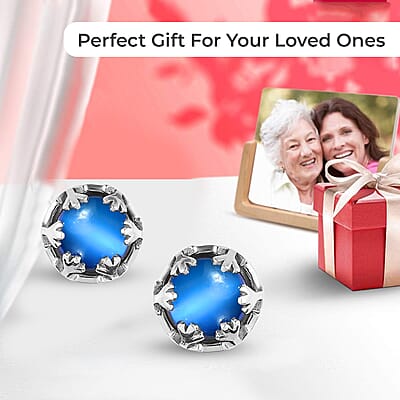Aurora Moonstone Earrings, Solitaire Stud Earrings, Moonstone Studs, Sterling Silver Earrings 3.00 ctw
