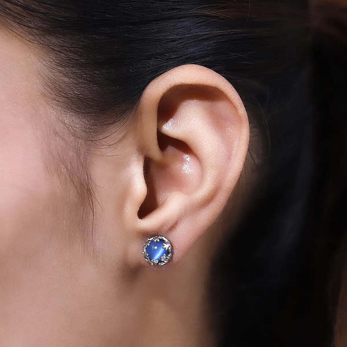 Aurora Moonstone Earrings, Solitaire Stud Earrings, Moonstone Studs, Sterling Silver Earrings 3.00 ctw image number 5