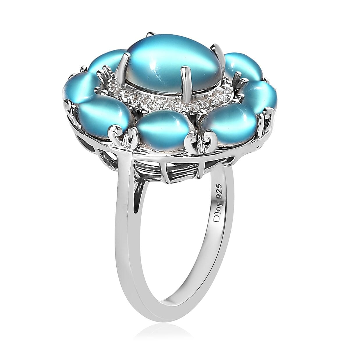 Aurora Moonstone, Natural White Zircon Ring in Platinum Over Sterling Silver (Size 6.0) 7.50 ctw image number 3