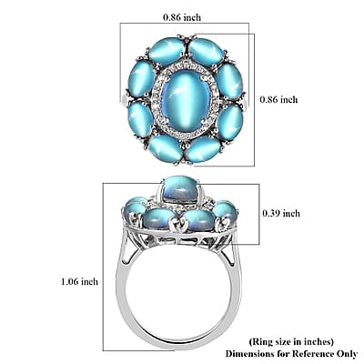 Aurora Moonstone (D) and White Zircon Cocktail Ring in Platinum Over Sterling Silver (Size 10.0) 7.50 ctw