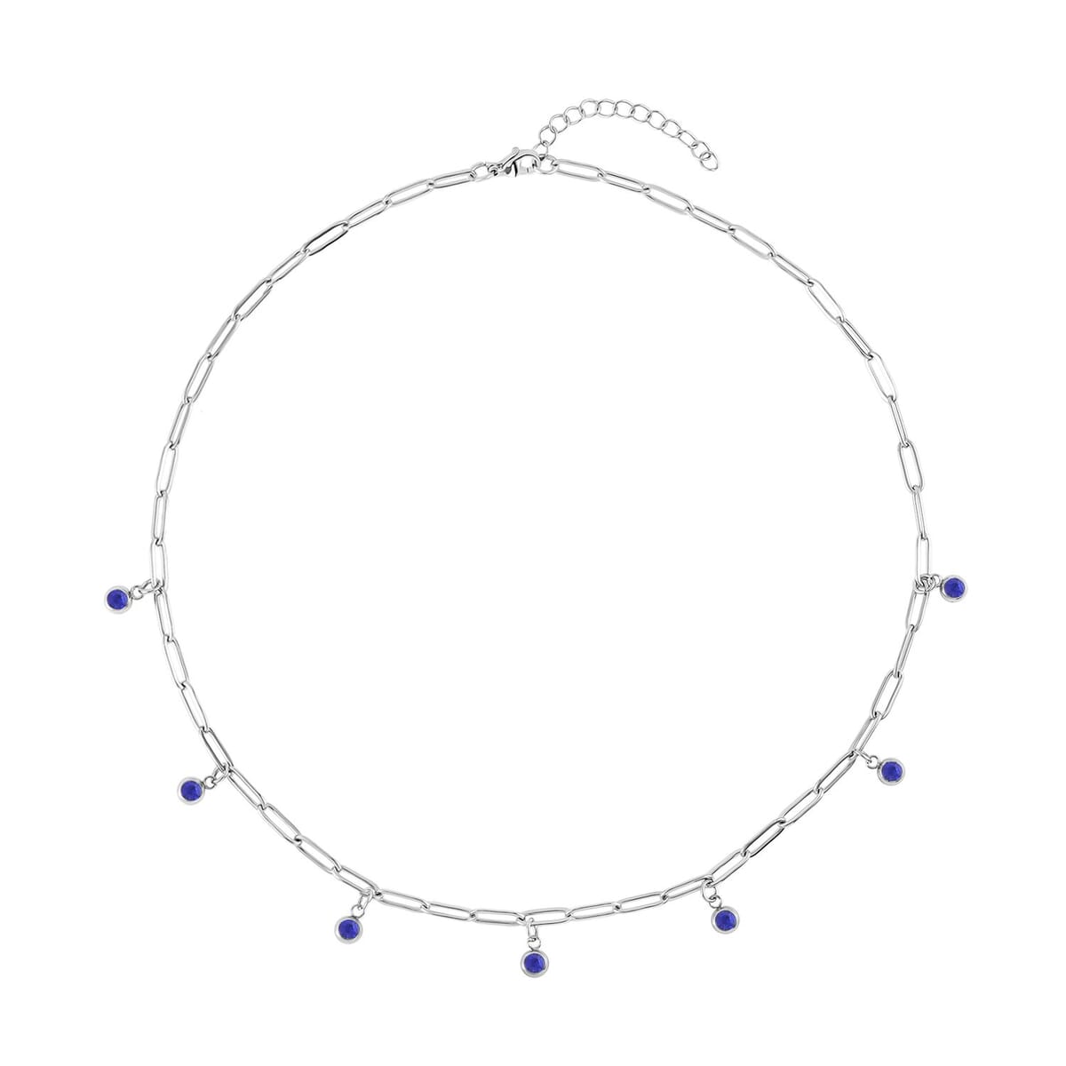 Austrian Crystal Paper Clip Chain Station Necklace 20-22 Inches in Stainless Steel image number 0