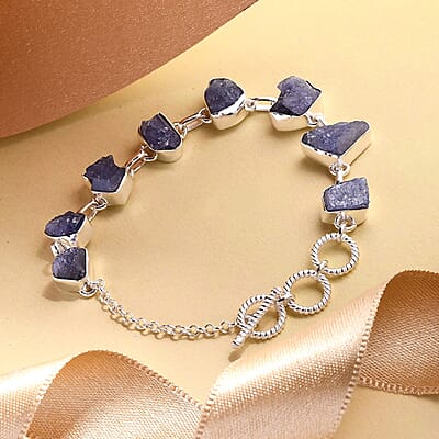 Artisan Crafted Rough Cut Tanzanite Toggle Clasp Bracelet in Sterling Silver (7.25 In) 30.00 ctw