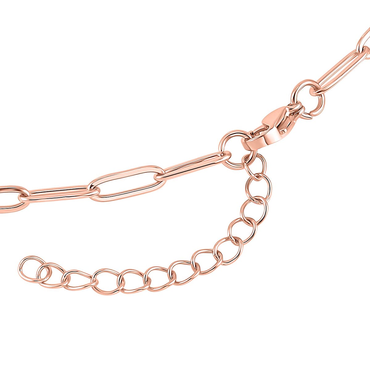 Red Austrian Crystal Paper Clip Chain Station Necklace (20-22 Inches) in ION Plated RG Stainless Steel , Tarnish-Free, Waterproof, Sweat Proof Jewelry image number 3