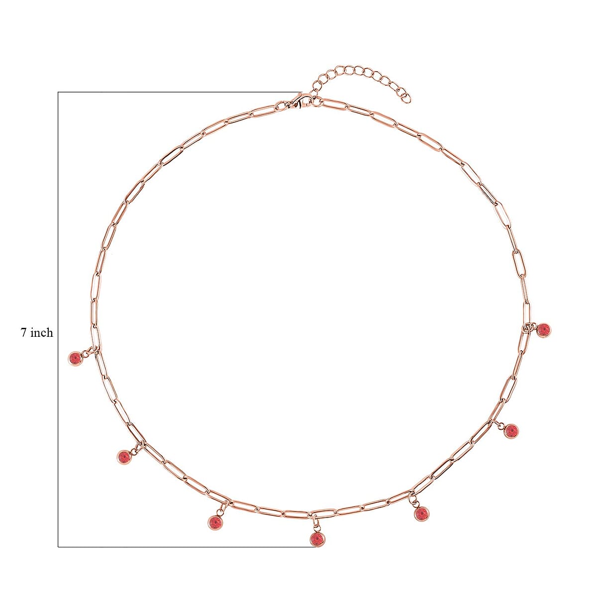 Red Austrian Crystal Paper Clip Chain Station Necklace (20-22 Inches) in ION Plated RG Stainless Steel , Tarnish-Free, Waterproof, Sweat Proof Jewelry image number 4