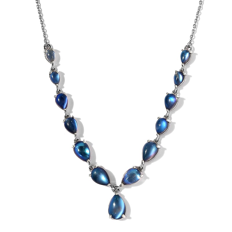 Aurora Moonstone (D) Necklace 18 Inches in Platinum Over Sterling Silver 12.40 ctw