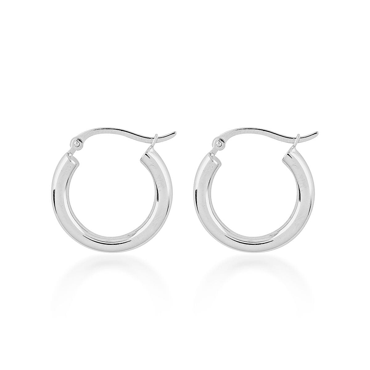 14K White Gold 3X20mm Hoop Earrings image number 2
