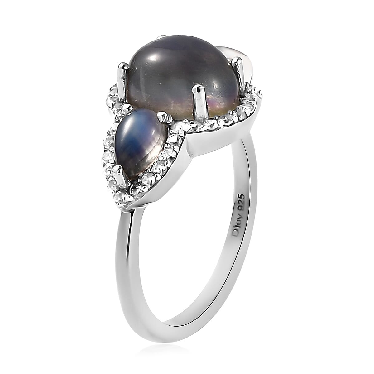 Aurora Moonstone (D) and White Zircon Ring in Platinum Over Sterling Silver (Size 10.0) 4.40 ctw image number 3