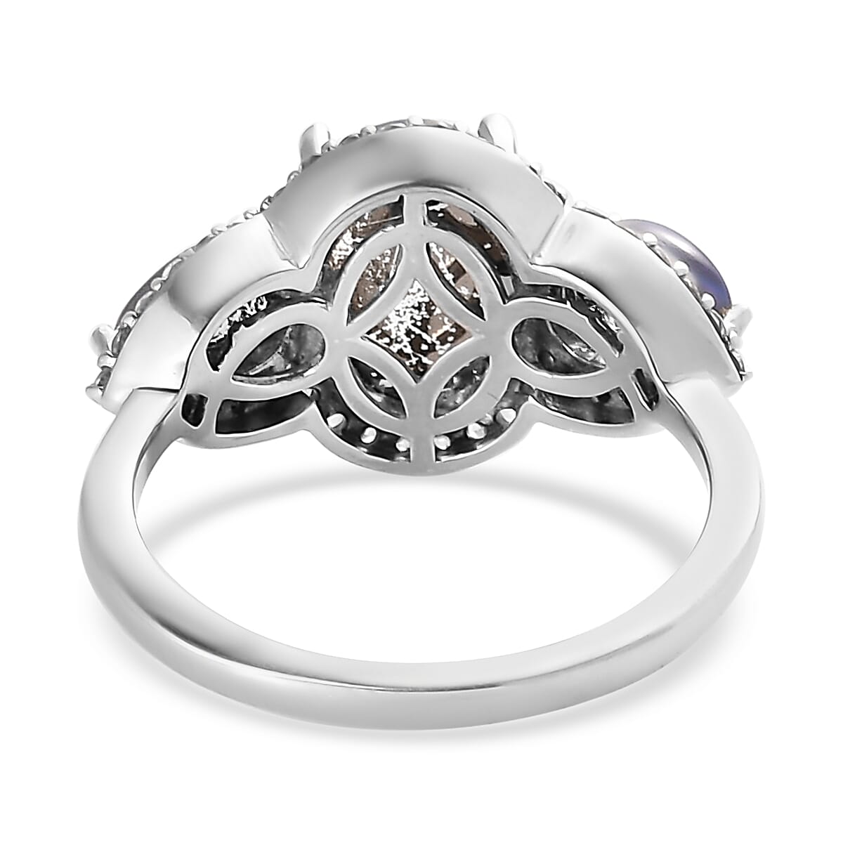 Aurora Moonstone (D) and White Zircon Ring in Platinum Over Sterling Silver (Size 10.0) 4.40 ctw image number 4