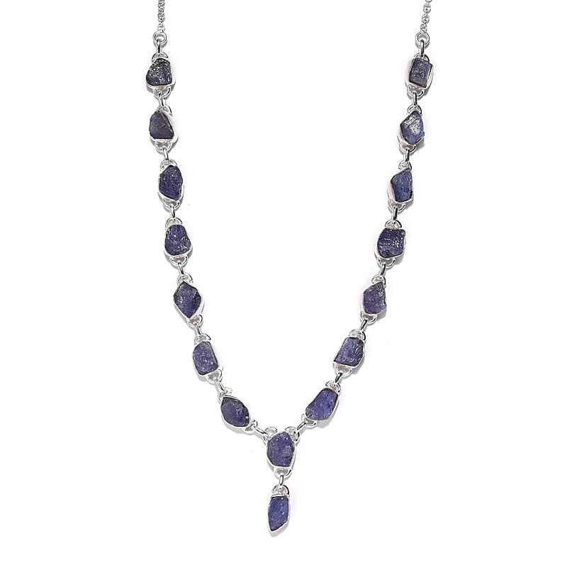 Artisan Crafted Rough Cut Tanzanite Necklace 18 Inches in Sterling Silver 42.00 ctw