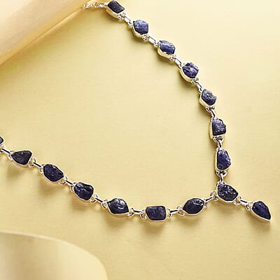 Artisan Crafted Rough Cut Tanzanite Necklace 18 Inches in Sterling Silver 42.00 ctw