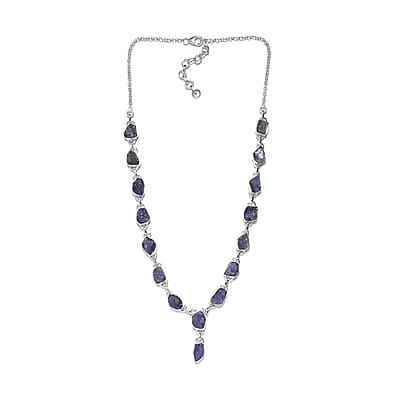 Artisan Crafted Rough Cut Tanzanite Necklace 18 Inches in Sterling Silver 42.00 ctw