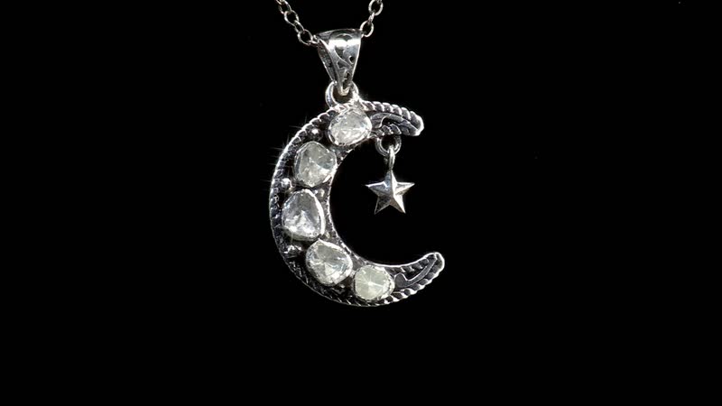 Artisan Crafted Polki Diamond Star and Moon Pendant in Sterling Silver 0.50 ctw