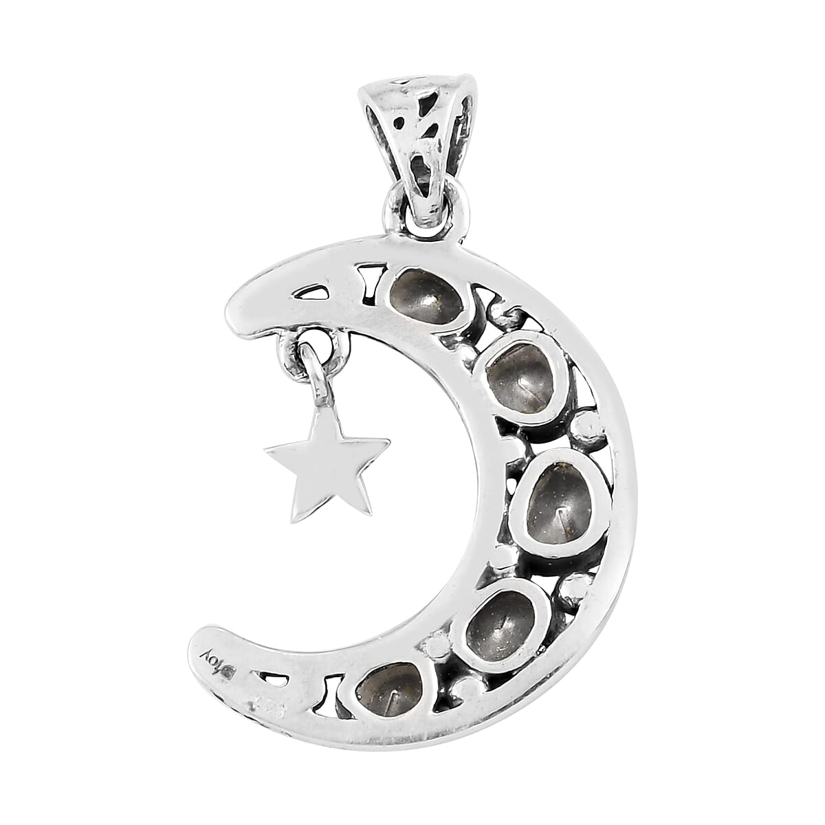 Artisan Crafted Polki Diamond Star and Moon Pendant in Sterling Silver 0.50 ctw image number 4