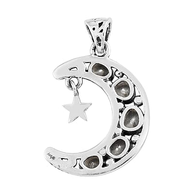 Artisan Crafted Polki Diamond Star and Moon Pendant in Sterling Silver 0.50 ctw